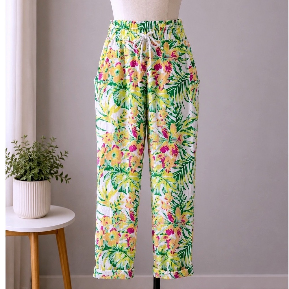 Hurley Womens Tropical Floral Palm Print Rayon Beach Pants Small Flowy Boho Chic